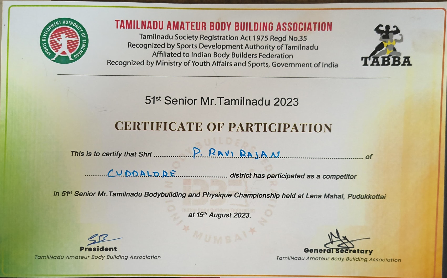 Mr. Tamilnadu 2023 Participation