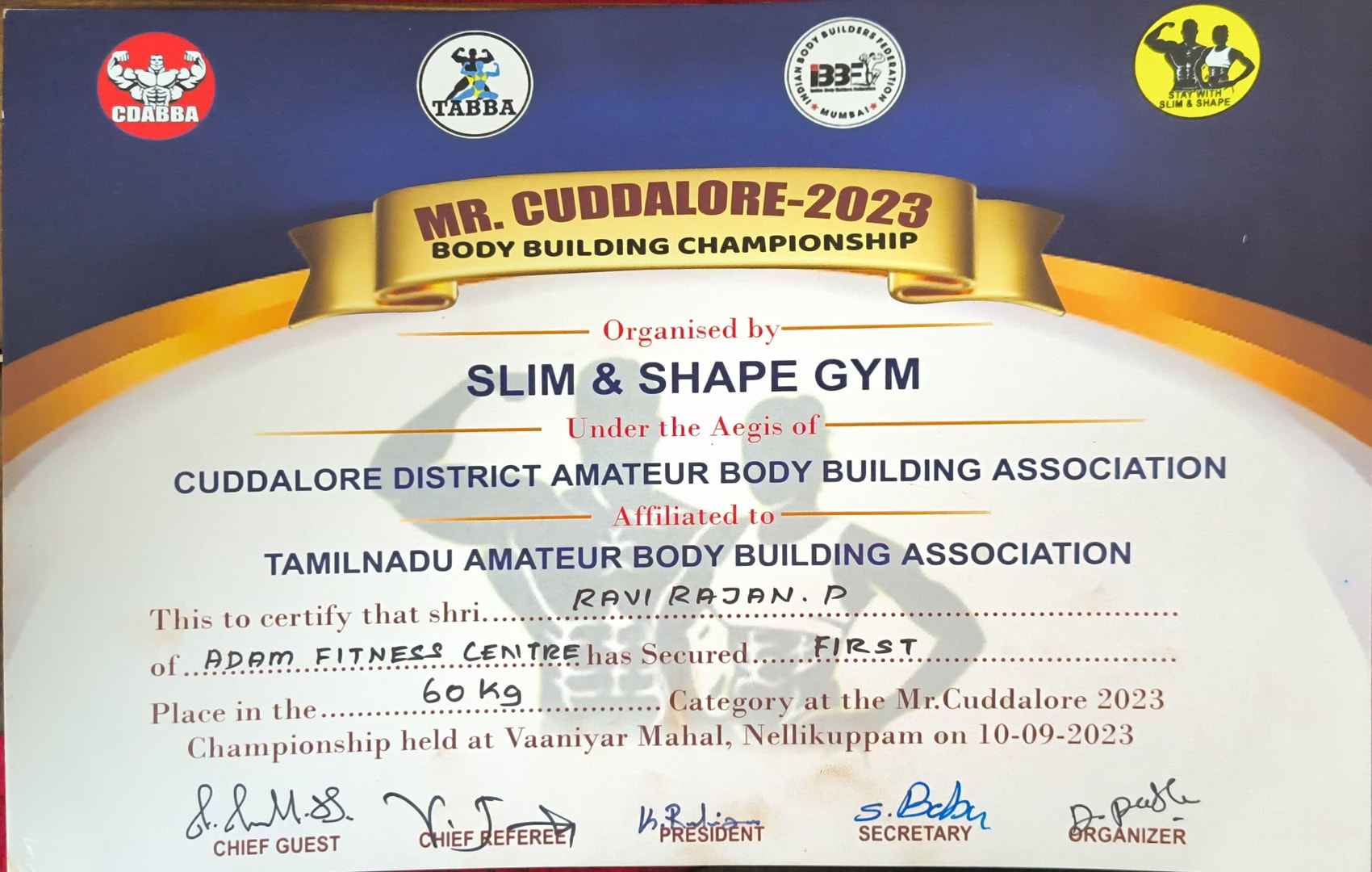 Mr. Cuddalore 2023 1st Place